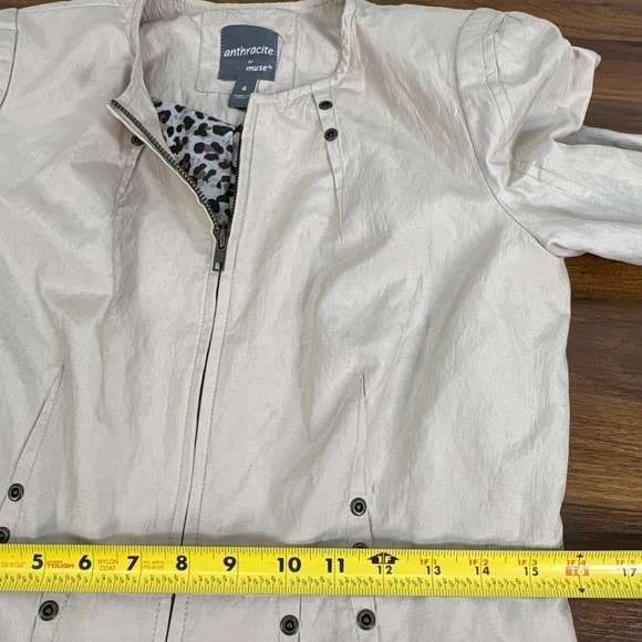 Anthracite by Muse Beige Leopard Print Lined Double Zip Front Moto Jacket Size 4 - Picture 7 of 11